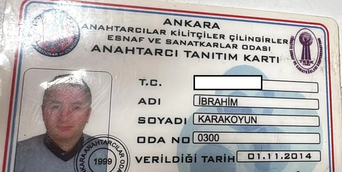 Ankara Anahtarcılar Kilitçiler ve Çilingirler Esnaf ve Sanatkârlar Odası anahtarcı tanıtım kartı — İbrahim Karakoyun, 2014